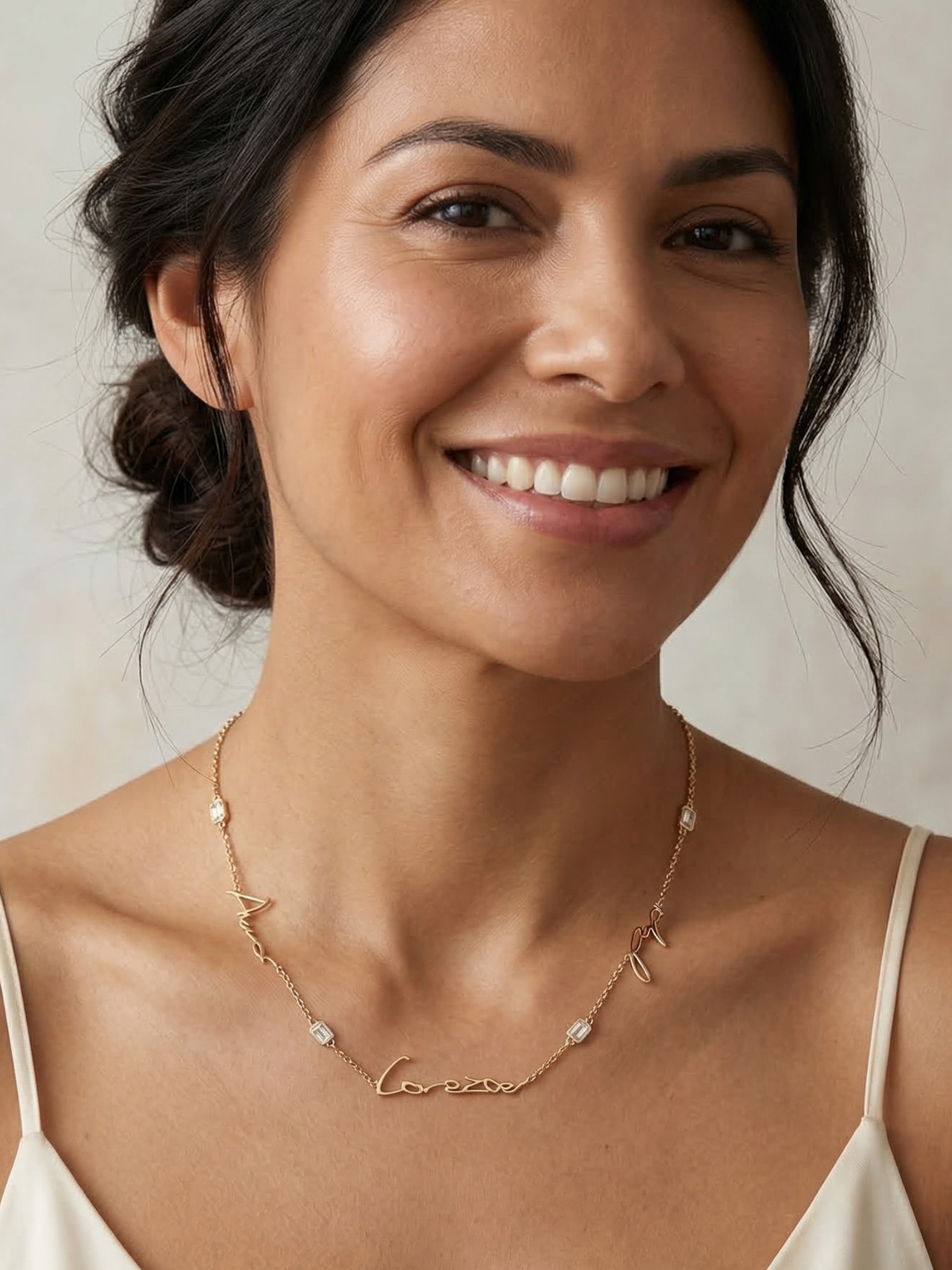 Custom handwritten necklaces in 14K gold and diamonds