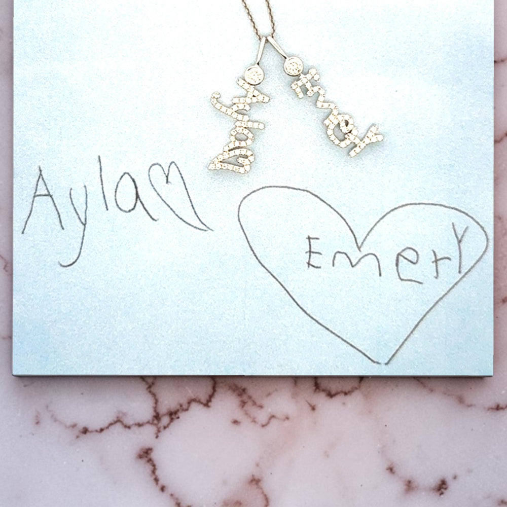 14K yellow, white or rose gold
2mm thick

Ethically-sourced, bezel-set round diamond (total weight: ~0.06 cts, excluding pave diamonds)
Pendant height and length vary by piece, and will be approved by you prior to crafting
Optional: 1.1mm diamond-cut chain w/ lobster clasp and adjustable loops for 16, 17 &amp; 18 inch length