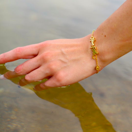 Your handwritten words worn delicately on the wrist,
There to clutch when you are most missed

14K yellow, white or rose gold
2mm thick
1.3mm diamond-cut chain w/ adjustable loops for 6, 6.5 &amp;amp; 7 inch length
Four ethically-sourced, bezel-set round diamonds (total weight: ~0.64 cts)
Pendant height and length vary by piece, and will be approved by you prior to crafting