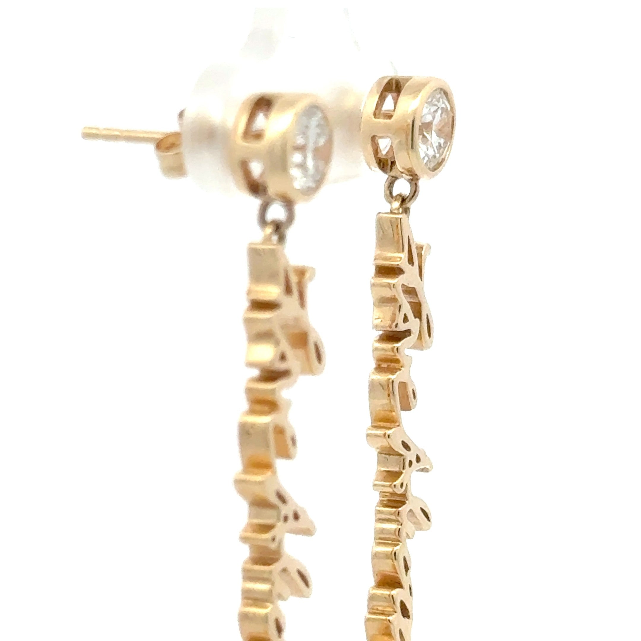 Your handwritten earrings in thick 14K gold dangle from sparkling half carat diamond studs. Each piece we make is custom and we will ensure your approval of the CAD design prior to production.