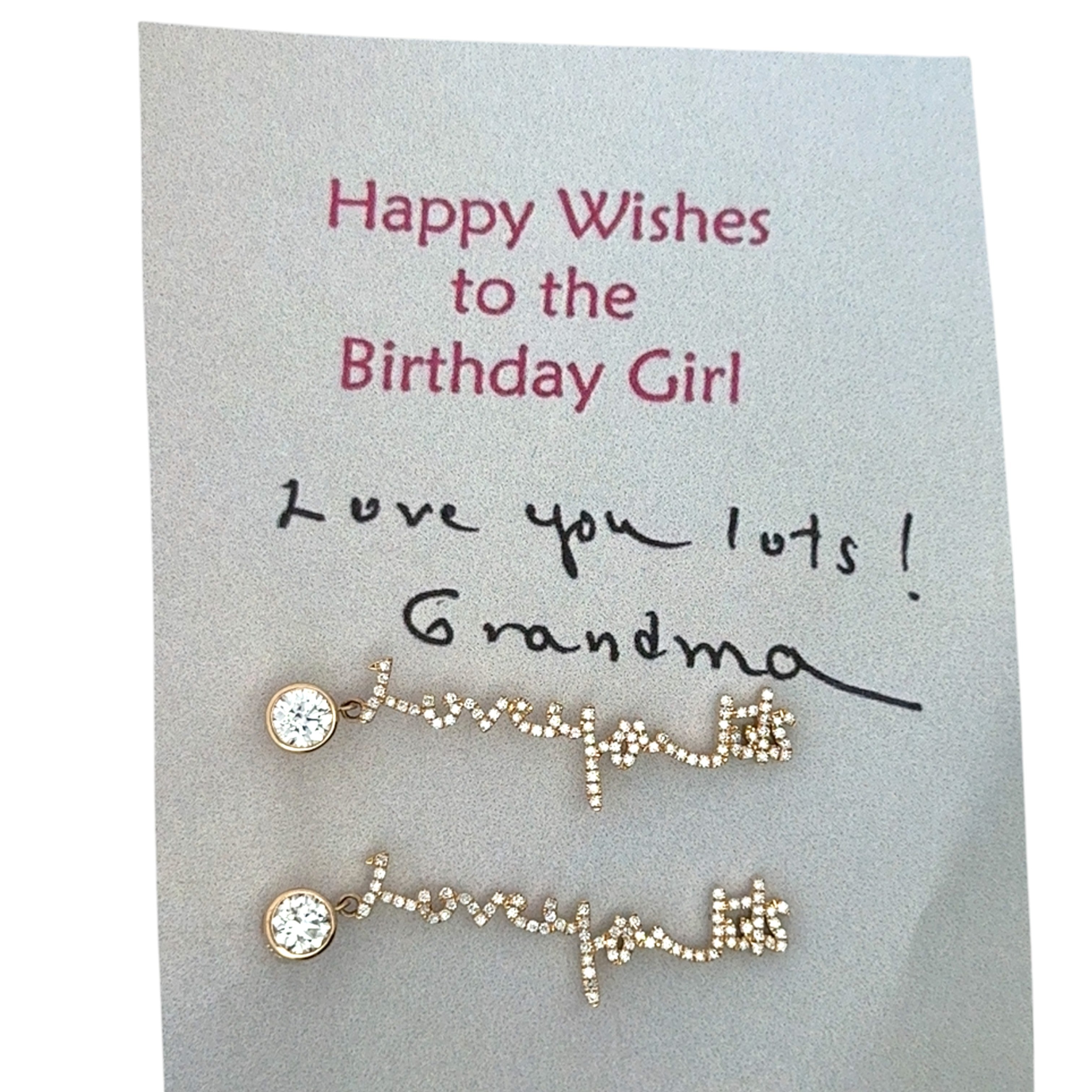 Your unique handwritten earrings in thick 14K gold, encrusted in pave diamonds, dangle from sparkling half carat diamond studs. Each piece we make is custom and we will ensure your approval of the CAD design prior to production.&nbsp; Separated words, letters and punctuation may require adjustments to create a continuous piece.