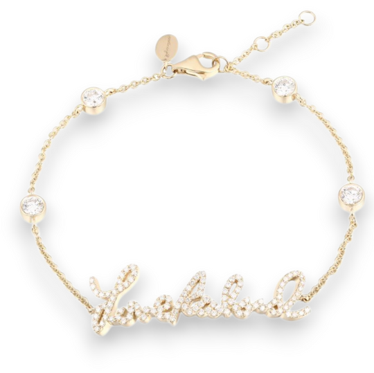 Love RIchard custom handcrafted pave bracelet made from real handwriting. Yellow gold and diamonds.