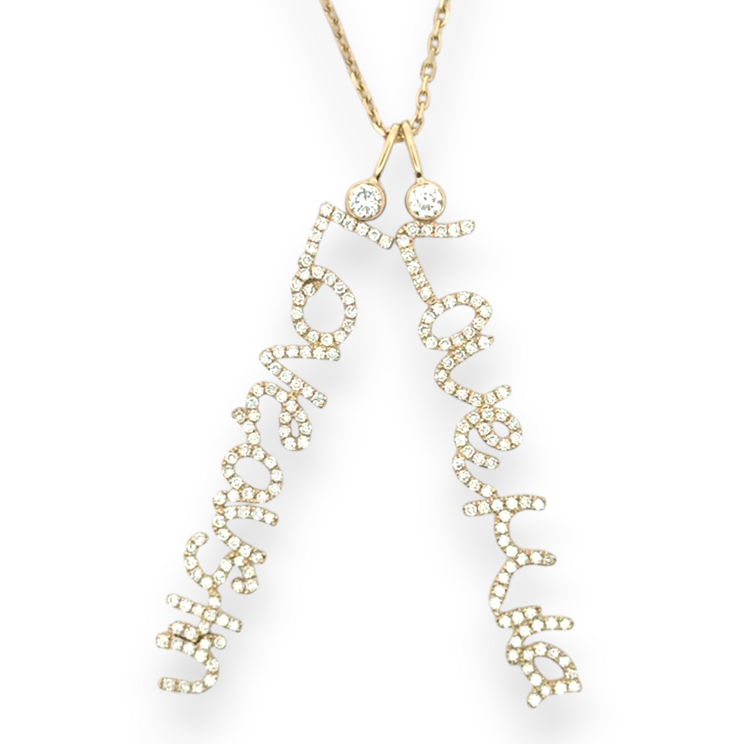 14K yellow, white or rose gold
2mm thick

Ethically-sourced, bezel-set round diamond (total weight: ~0.06 cts, excluding pave diamonds)
Pendant height and length vary by piece, and will be approved by you prior to crafting
Optional: 1.1mm diamond-cut chain w/ lobster clasp and adjustable loops for 16, 17 &amp;amp; 18 inch length