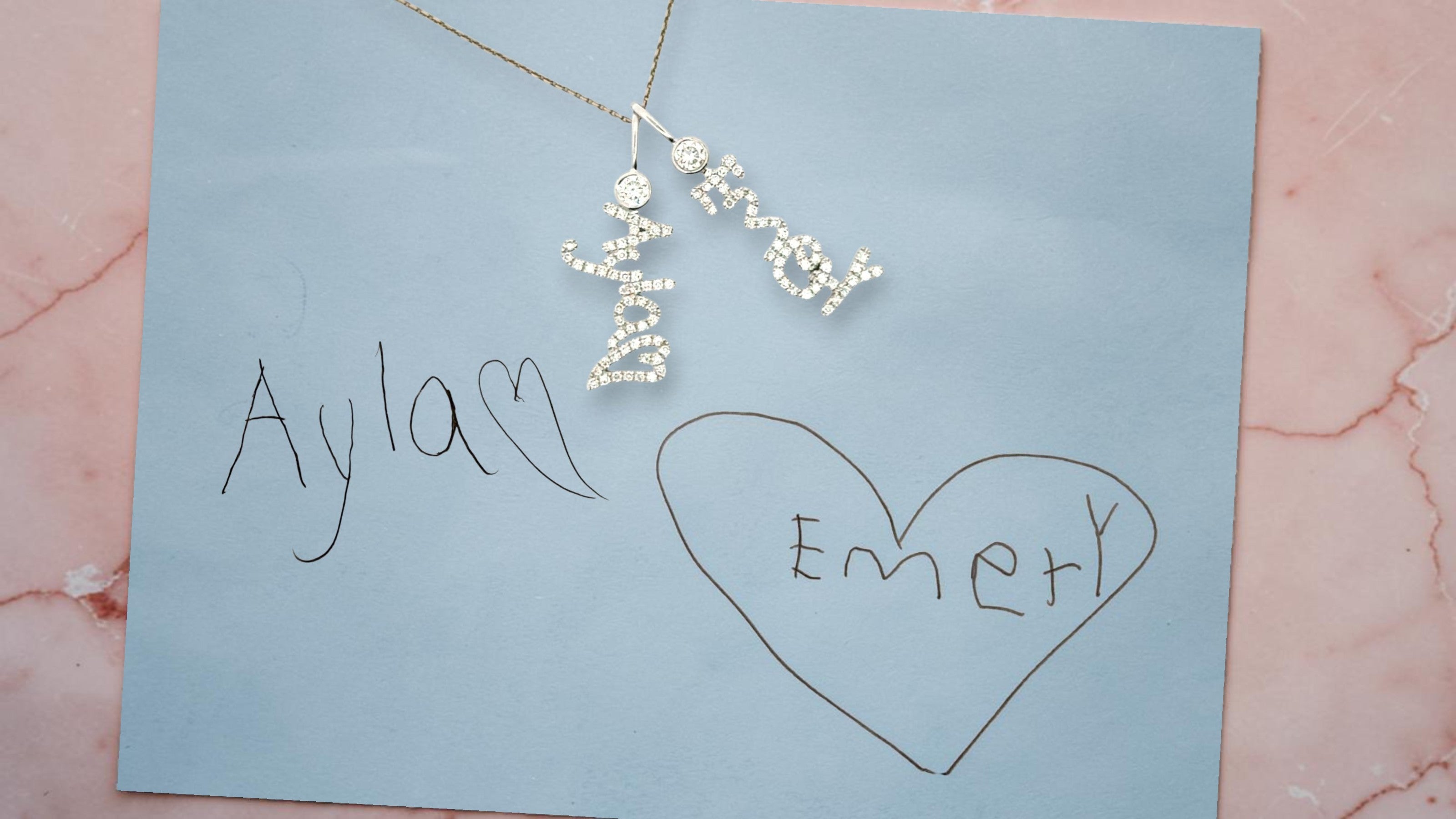 Paper fades.  Gold lasts forever.  Turn your handwritten message into an heirloom.  Custom fine jewelry keepsake cast in 14K with diamonds.
