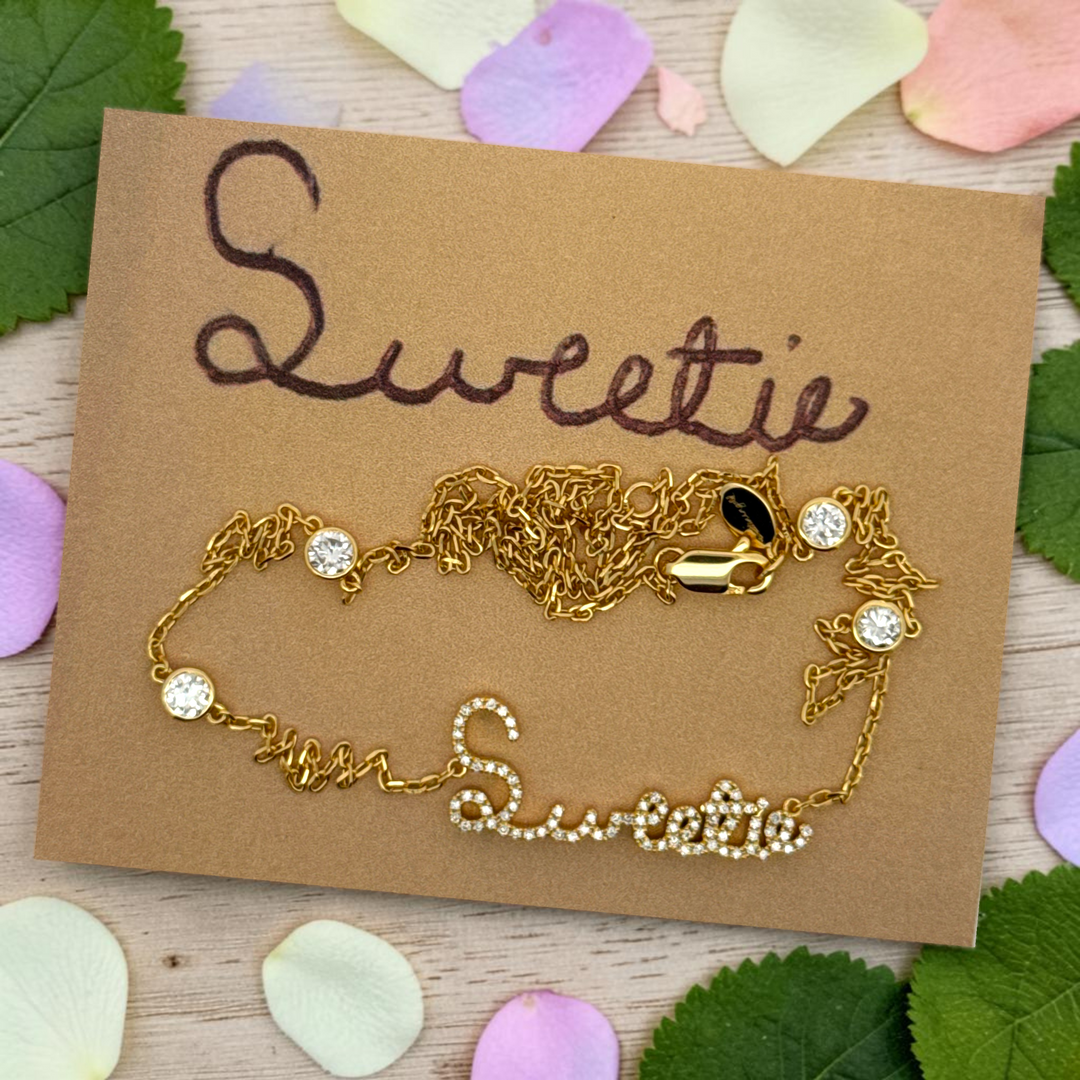 Their handwritten words rest close to the heart,
To gaze upon and to hold when you are apart

14K yellow, white or rose gold
2mm thick
1.3mm diamond-cut chain w/ adjustable loops for 16, 17 &amp;amp; 18 inch length
Four ethically-sourced, bezel-set round diamonds (total weight: ~0.64 cts, excluding pave diamonds)
Pendant height, length and pave diamond weight vary by piece, and will be approved by you prior to crafting